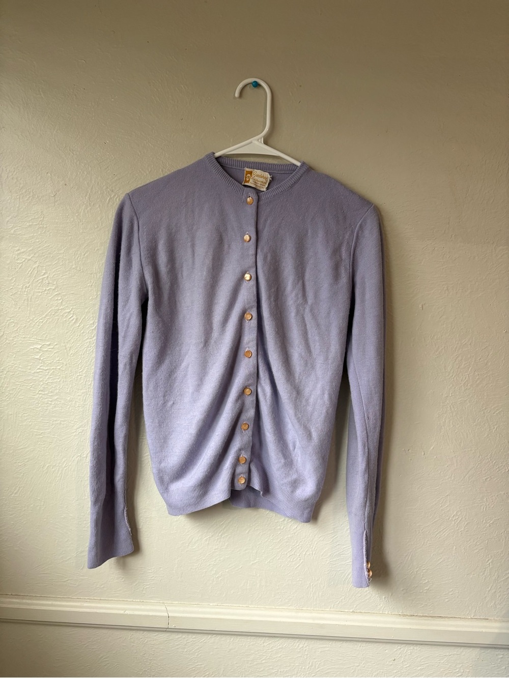 Vintage 1950s Brentshire Light Lavender Crewneck Button-Front Women's Cardigan